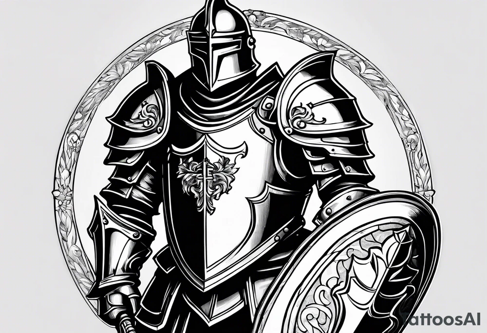 knight with heavy armor with letters with RAYMOND on shield tattoo idea