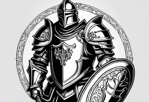 knight with heavy armor with letters with RAYMOND on shield tattoo idea