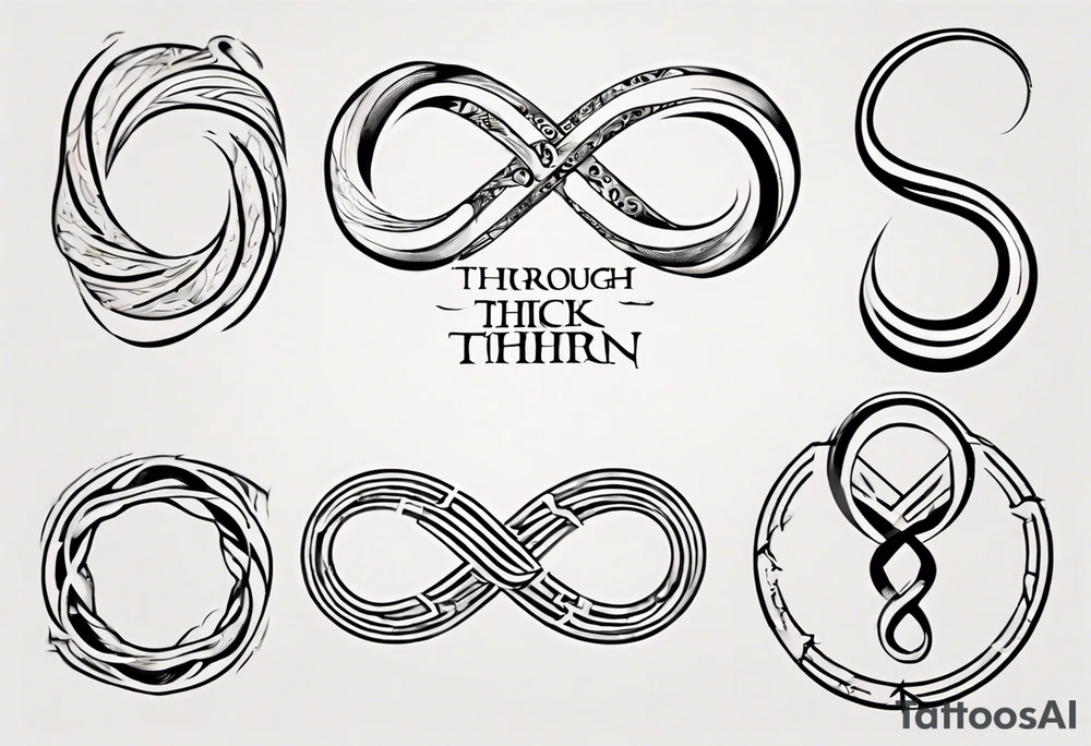 text "Through thick & thin". written in the shape of an infinity sign tattoo idea text "Through thick & thin". written in the shape of an infinity sign tattoo idea