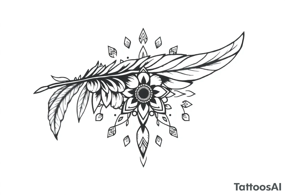 spiritual feather indian mandala shaman tattoo idea