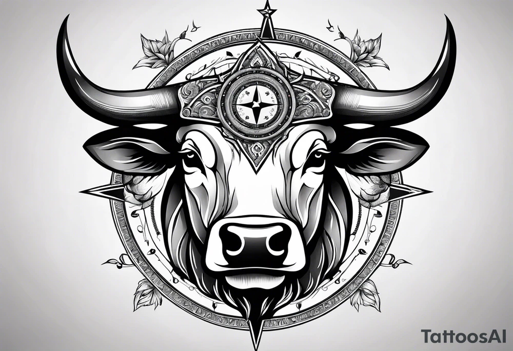 TAURUS BULL COMPASS white background tattoo idea