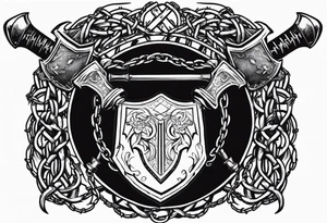 Valhalla round shield axe barbed wire chains tattoo idea