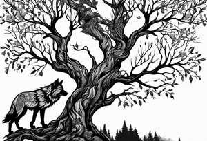 wolf raven and tree of life tattoo idea