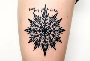 Sundial casting shadow with handwriting “Hug somebody ya like” above. tattoo idea