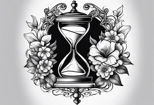 Hour glass and flowers and a heart clock tattoo idea