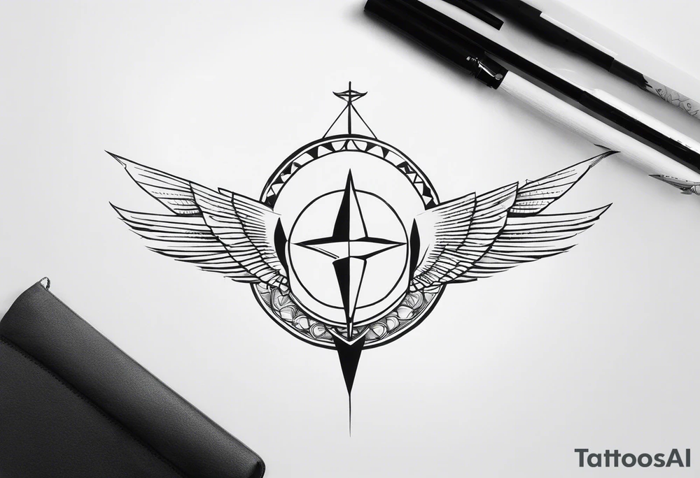 tres flechas que reflejen el espiritu viajreo por el mundo, debe contener un avión recorriendo el mundo y una brujula o puntos cardinales tattoo idea