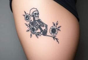 Pretty Nurse skeleton with peonies and honey combs tattoo idea
