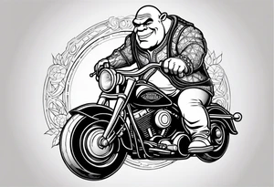 Shrek wearing leather riding a Harley Davidson tattoo idea