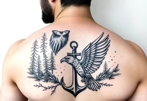 rustic Father time and the Keeper of the stars with a Forest backround, a hidden anchor, and 
Canadian Air force eagle tattoo idea