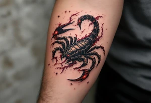 Antares blazes in blood-red defiance as Scorpius astrology symbol rises, coiled in cosmic mystery towards its star constellation tattoo idea
