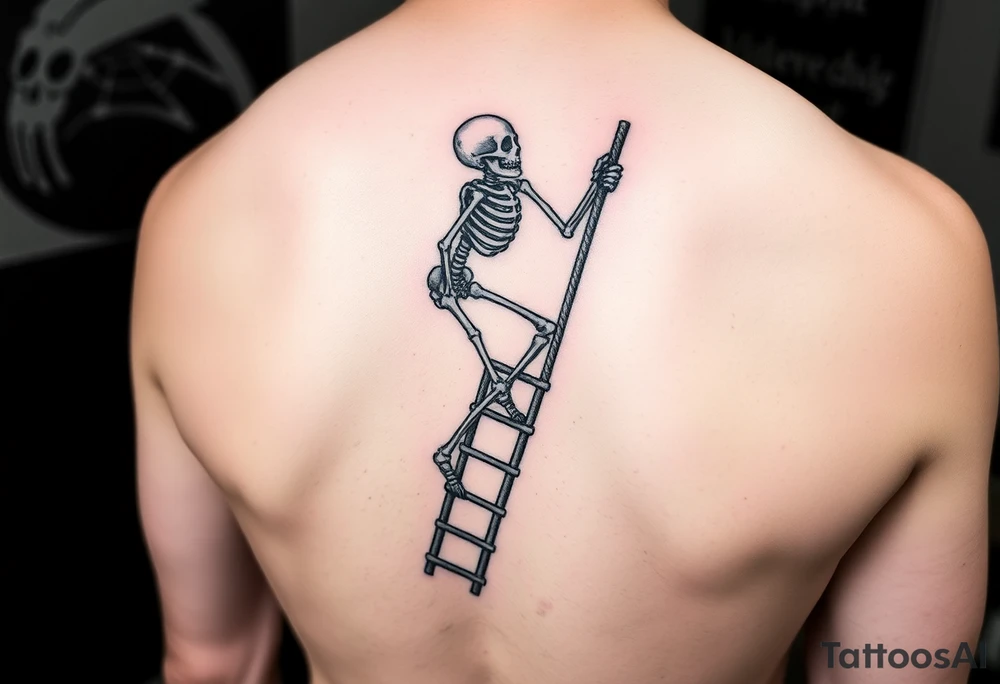 skeleton clibing up rope ladder tattoo idea