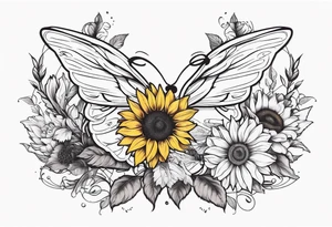Sleeve with angel wings, sunflower and butterfly tattoo idea
