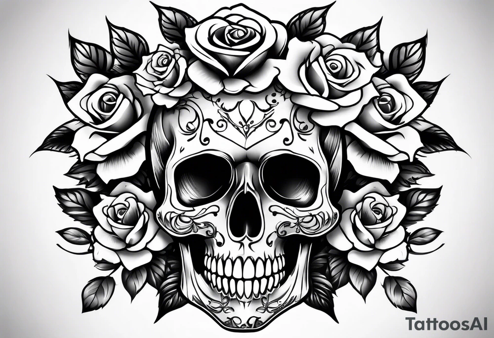 skull and roses tattoo idea