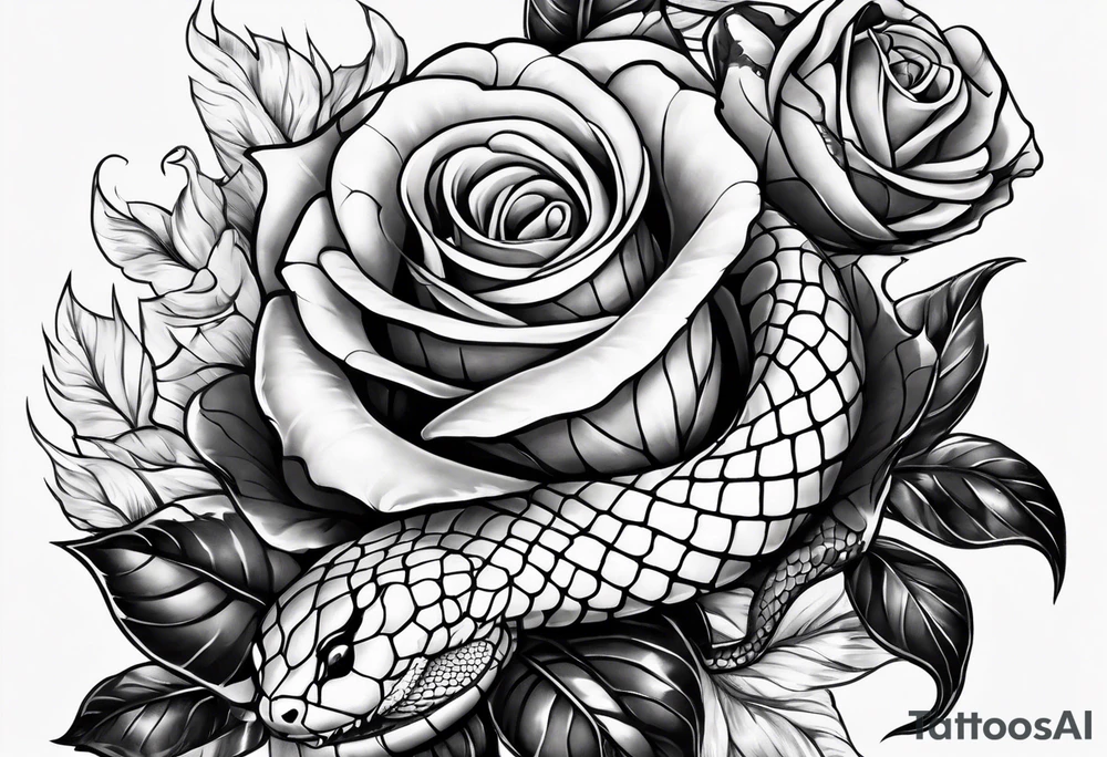 Snake wrapped around a rose stem tattoo idea