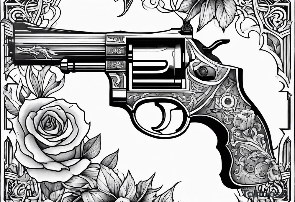 revolver gun held by a ghastly hand tattoo idea