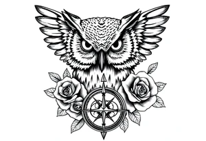 an owl,compass,roses, tattoo idea