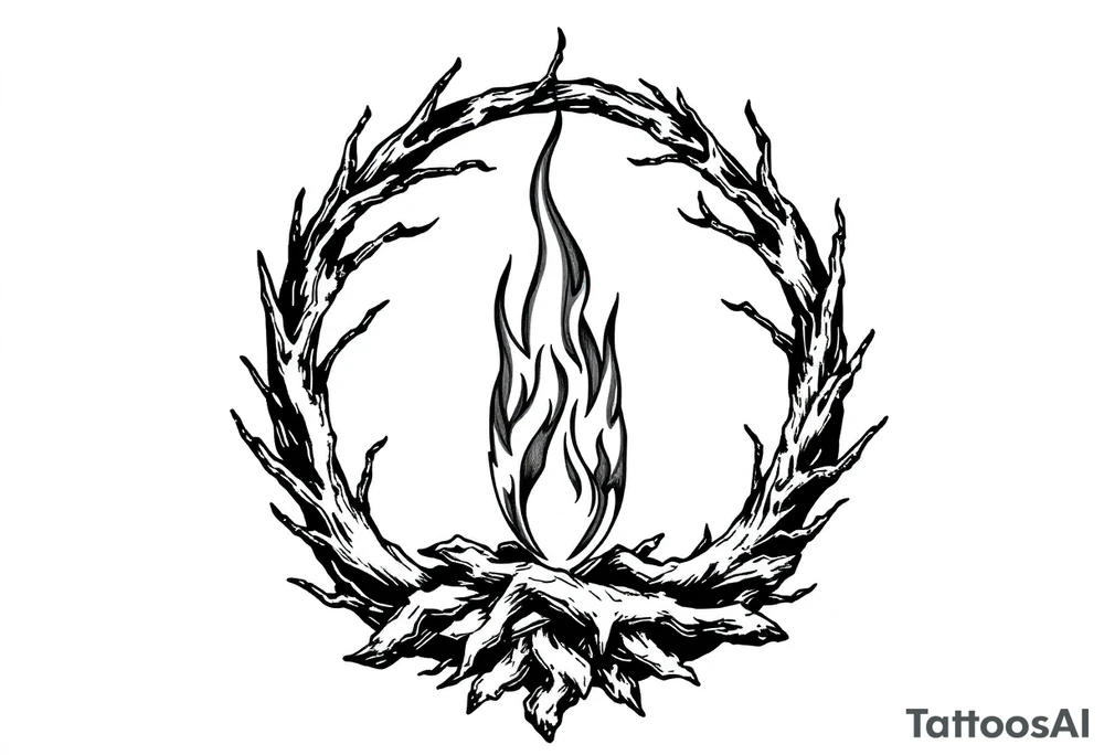a flame imprisoned in a roots circle tattoo idea