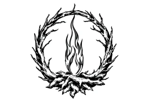a flame imprisoned in a roots circle tattoo idea