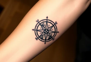 antique compass rose overlaid on weathered world map with sailing ships tattoo idea