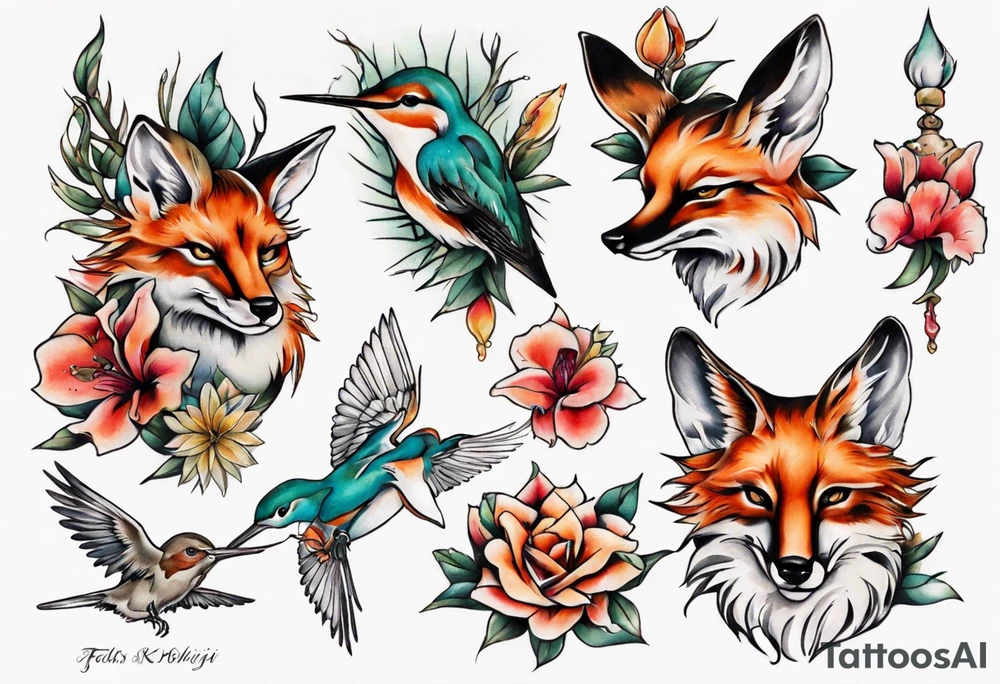 fuchs und kolibri tattoo idea
