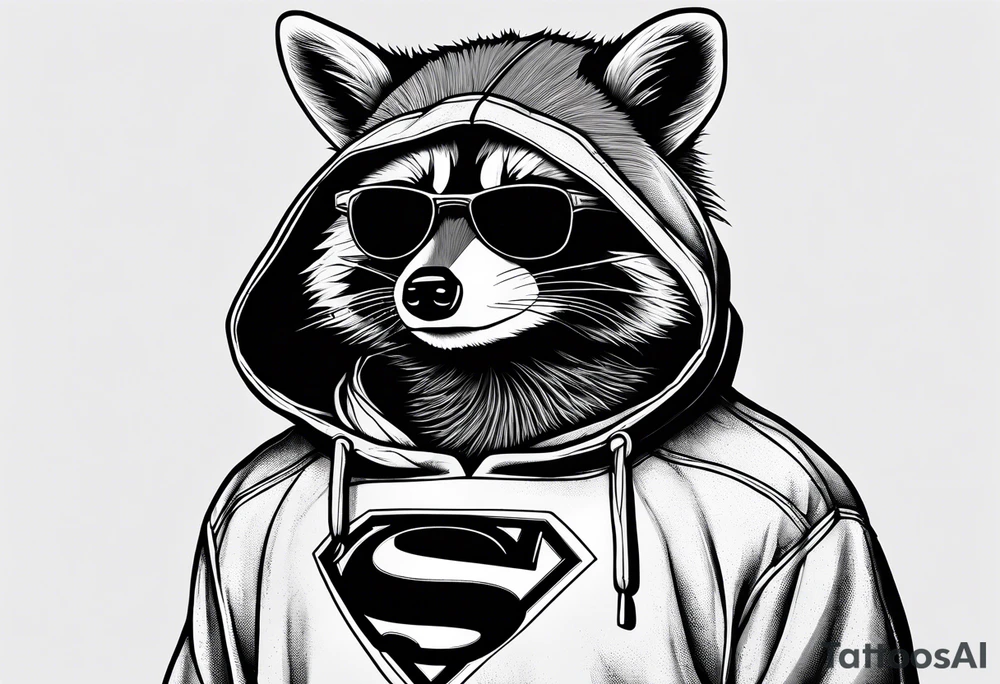 Raccoon wearing a Superman hoodie tattoo idea