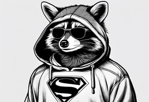Raccoon wearing a Superman hoodie tattoo idea
