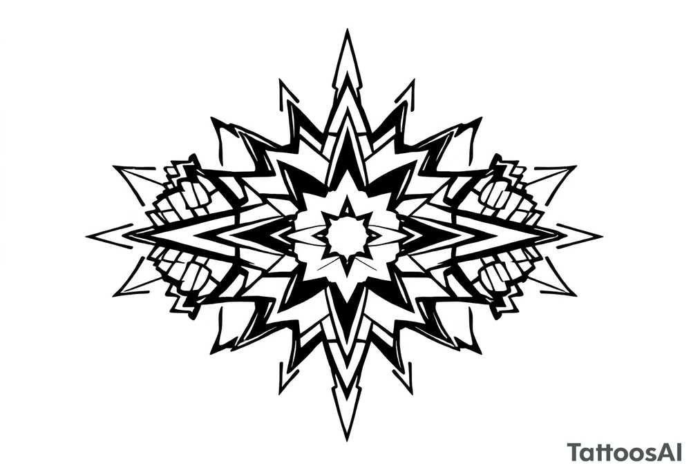 Trippy and psychedelic geometric patterns that merge in to one tattoo idea