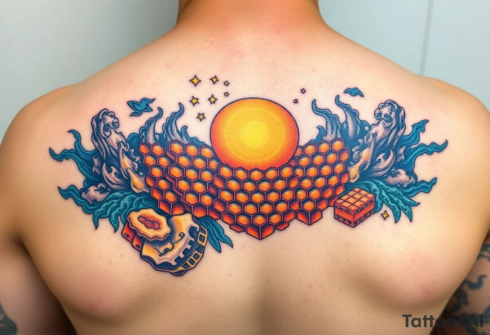 Honey comb ocean scene tattoo idea