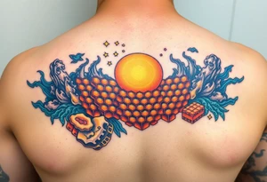 Honey comb ocean scene tattoo idea