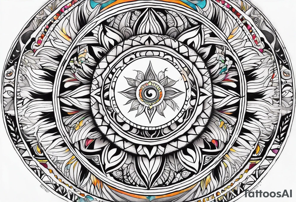 sacred moon and sun painted with Anishinaabe floral all over tattoo idea