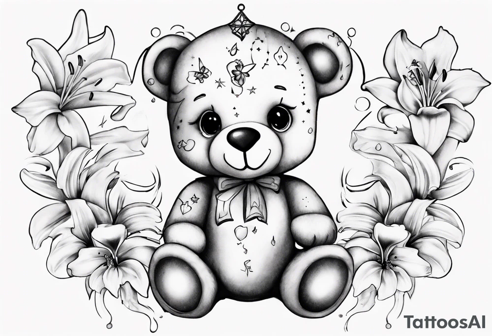 Teddy bear Lily galaxy tattoo idea