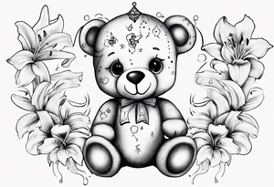 Teddy bear Lily galaxy tattoo idea