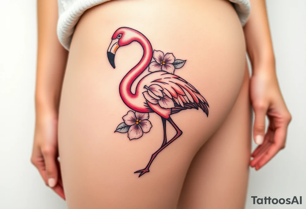 Flamingo made of hydrangea tattoo idea