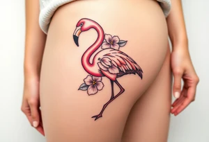 Flamingo made of hydrangea tattoo idea