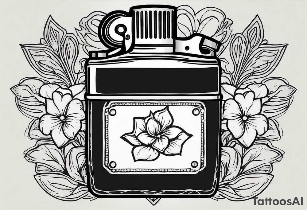A tattoo of a vintage zippo lighter with a traditional heart engraved on the front.. inside the heart is quote "MAMA" a white gardenia is in front of the zippo and a string of pearls surrounds it.. the zippo is lit and the lid has quote "TRIED" ENGRAVED ON IT tattoo idea