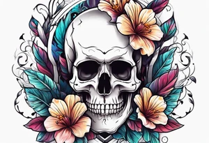 skull with one flower growing out of its head tattoo idea