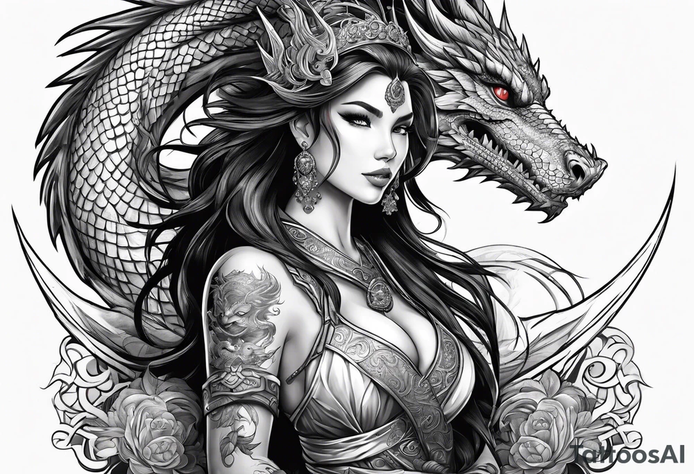 warriors princess with dragon partner tattoo idea
