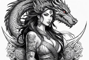 warriors princess with dragon partner tattoo idea