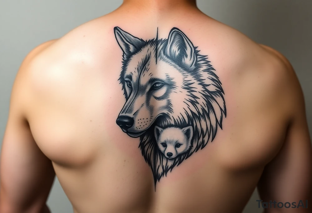 A solitary yet sublime and noble wolf and its progeny. the face tattoo idea