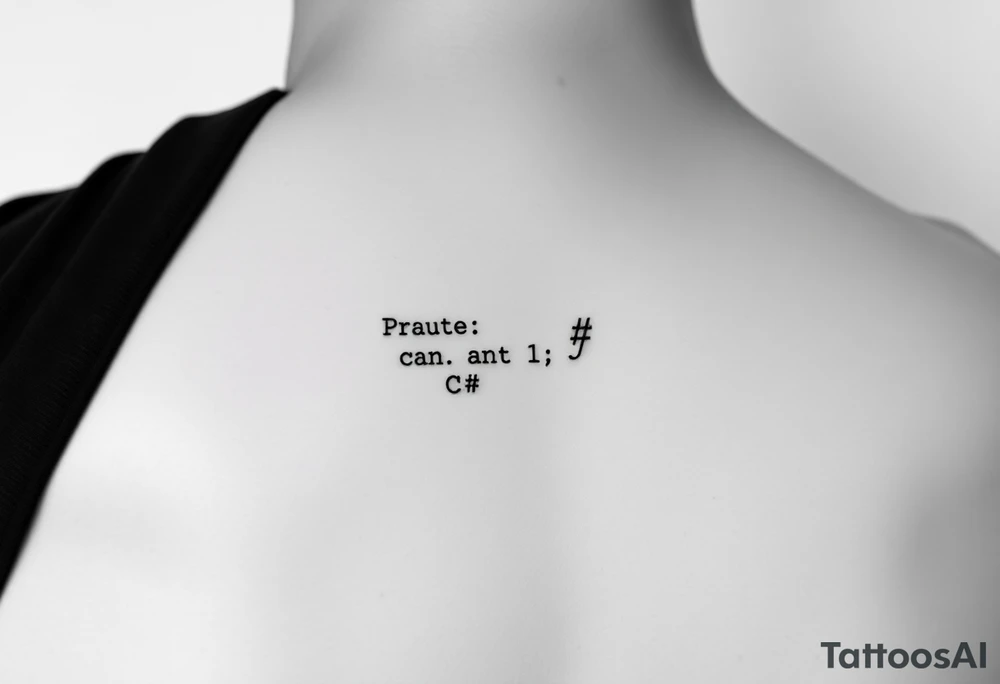 Minimalistic tattoo of a computer code snippet in C# tattoo idea
