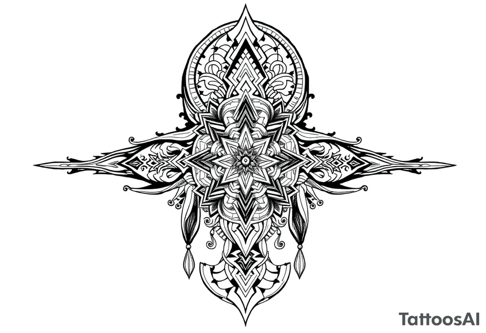 long ornament shaman and witch style mytical with ancient rhyme tattoo idea