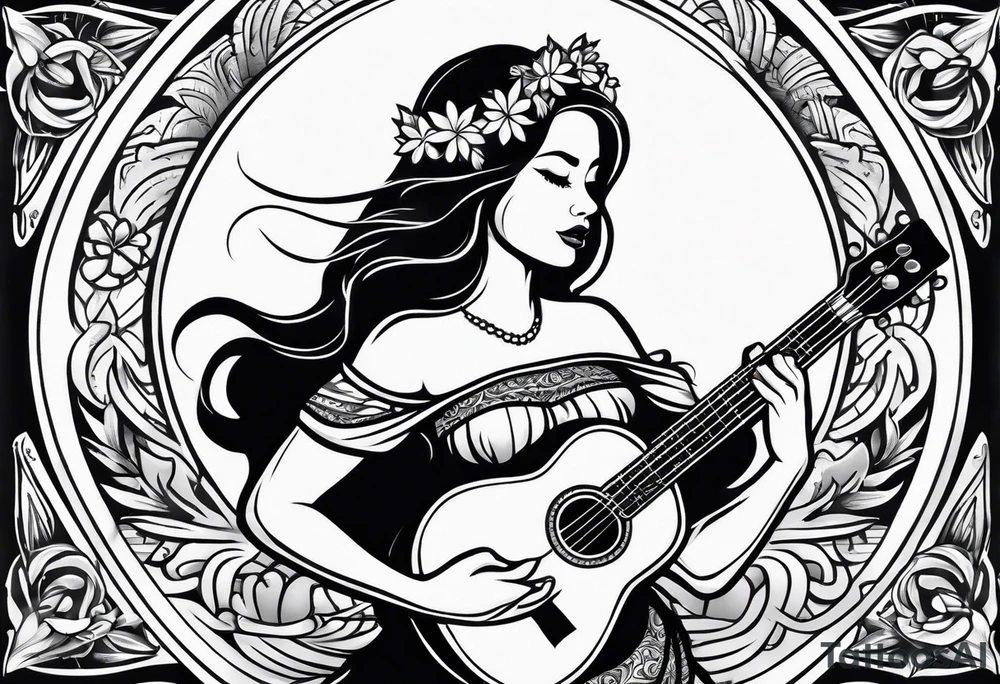 hula girl who dance with ukulele tattoo idea