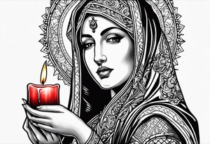 virgin maria holds 1 candle in her hand, tattoo should be full color tattoo idea