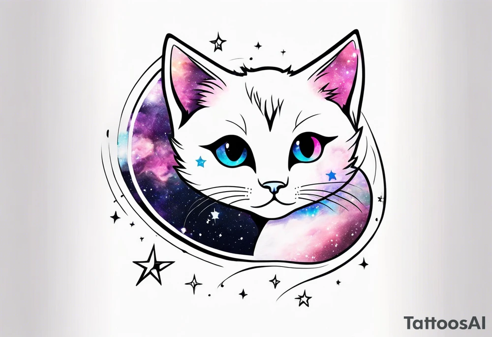 Cute kitten and galaxy tattoo idea