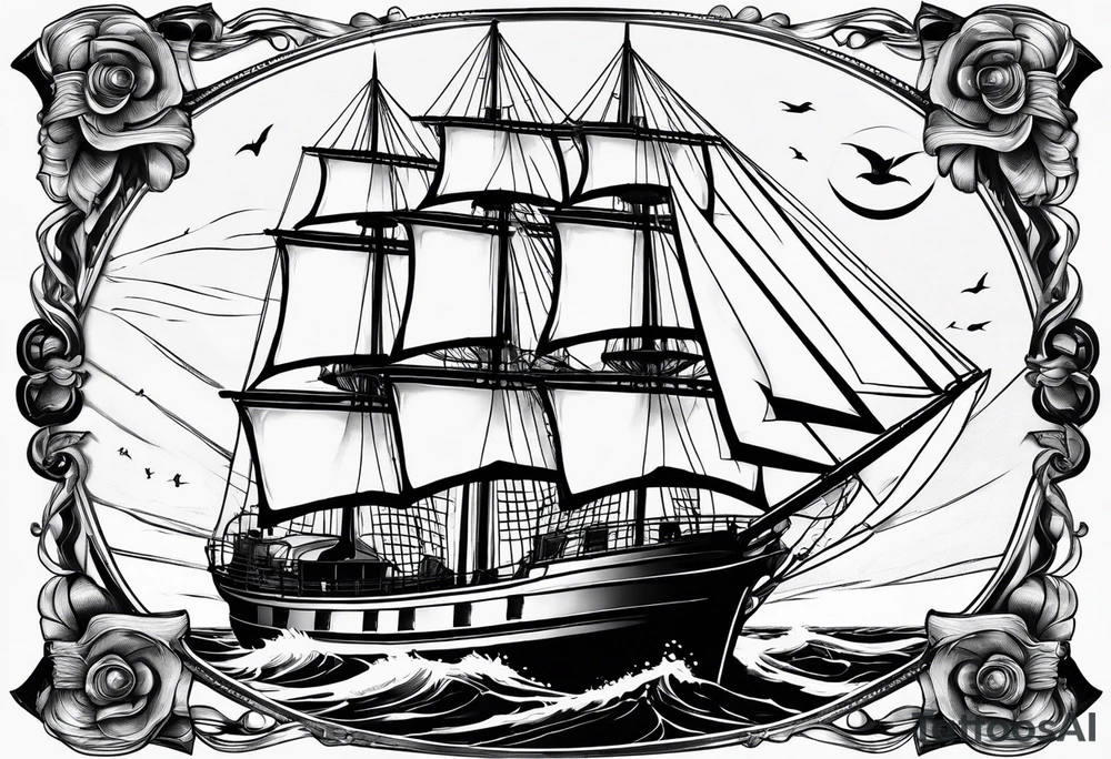 ghost marine lighthouse behind the bow of a sailboat. tattoo idea