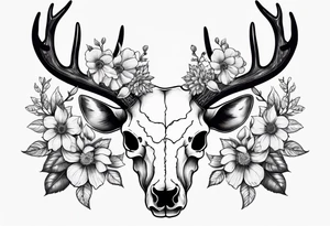 Reindeer skull with the flowers on the horns tattoo idea