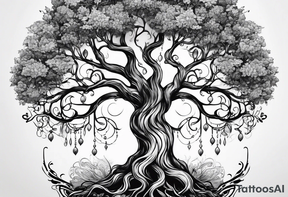 Feminine Yggdrasil tree tattoo idea