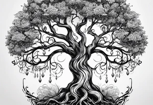 Feminine Yggdrasil tree tattoo idea