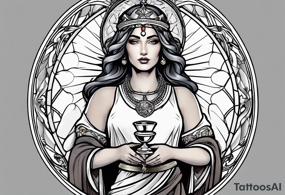 holy saint woman with halo holding a chalice tattoo idea