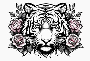 A tiger with roses around it tattoo idea